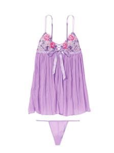 VERY SEXY Floral Embroidery Pleated Babydoll 11223816